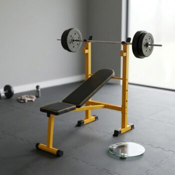 Set fitnesi për shtëpi me shtrat palestre me shtangë dhe peshore elektronike