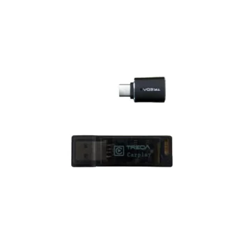 Adaptues Wireless CarPlay dhe Android Auto MP3-8 në ngjyrë të zezë, për lidhjen e telefonit me sistemin multimedia të makinës pa kabllo.