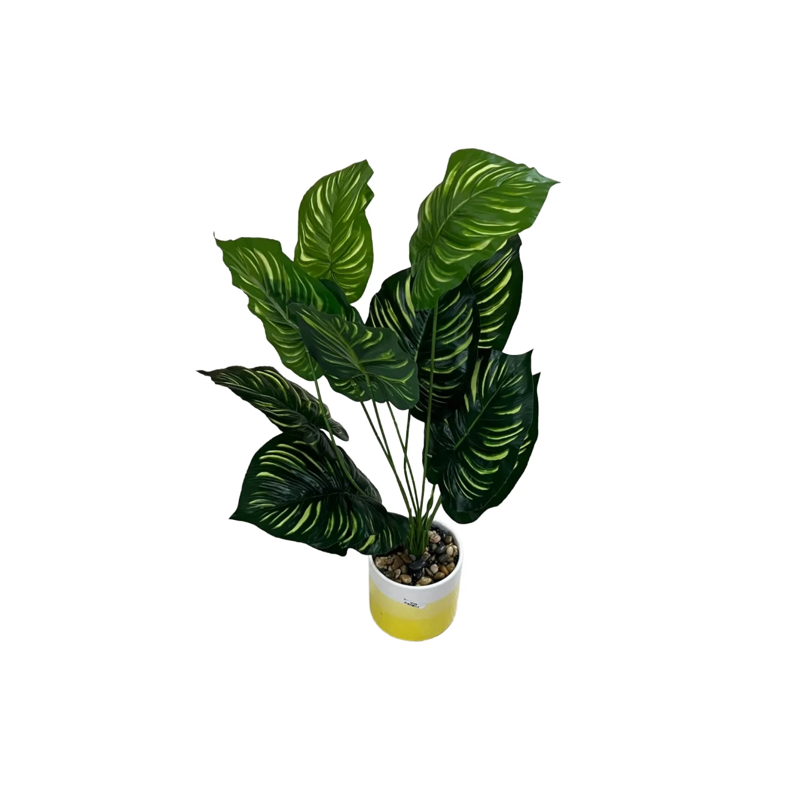 Bimë artificiale dekorative me gjethe të ndryshme dhe vazo qeramike, me lartësi 57 cm.