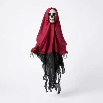 Figurë dekorative në formë demoni skeletik, me shkop 50cm të gjatë që përfundon me një kafkë të vogël dhe mantel të kuq.