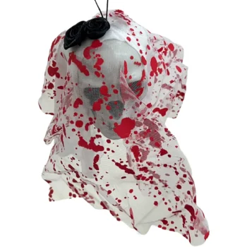 Kafkë e bardhë dekorative e mbuluar me vello gjysmë transparente për festën e Halloween-it.