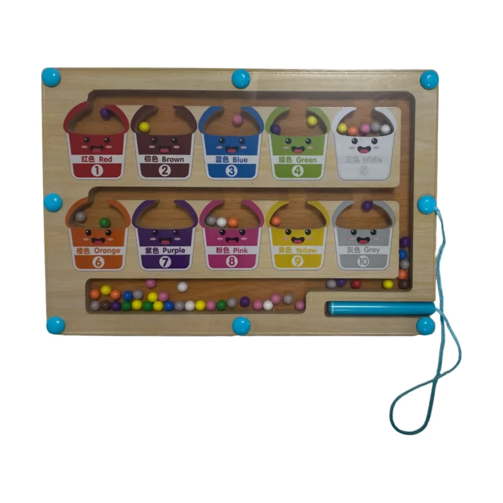 Lodër magnetike prej druri 22x15 cm për ndarjen e goglave sipas ngjyrave, e përshtatshme për fëmijë mbi 3 vjeç