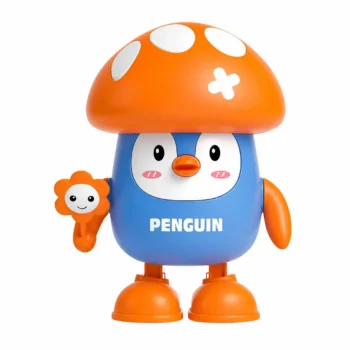 Lodër interaktive pinguin me kapelë në formë kërpudhe, me muzikë, drita shumëngjyrëshe dhe funksion kërcimi elektrik.