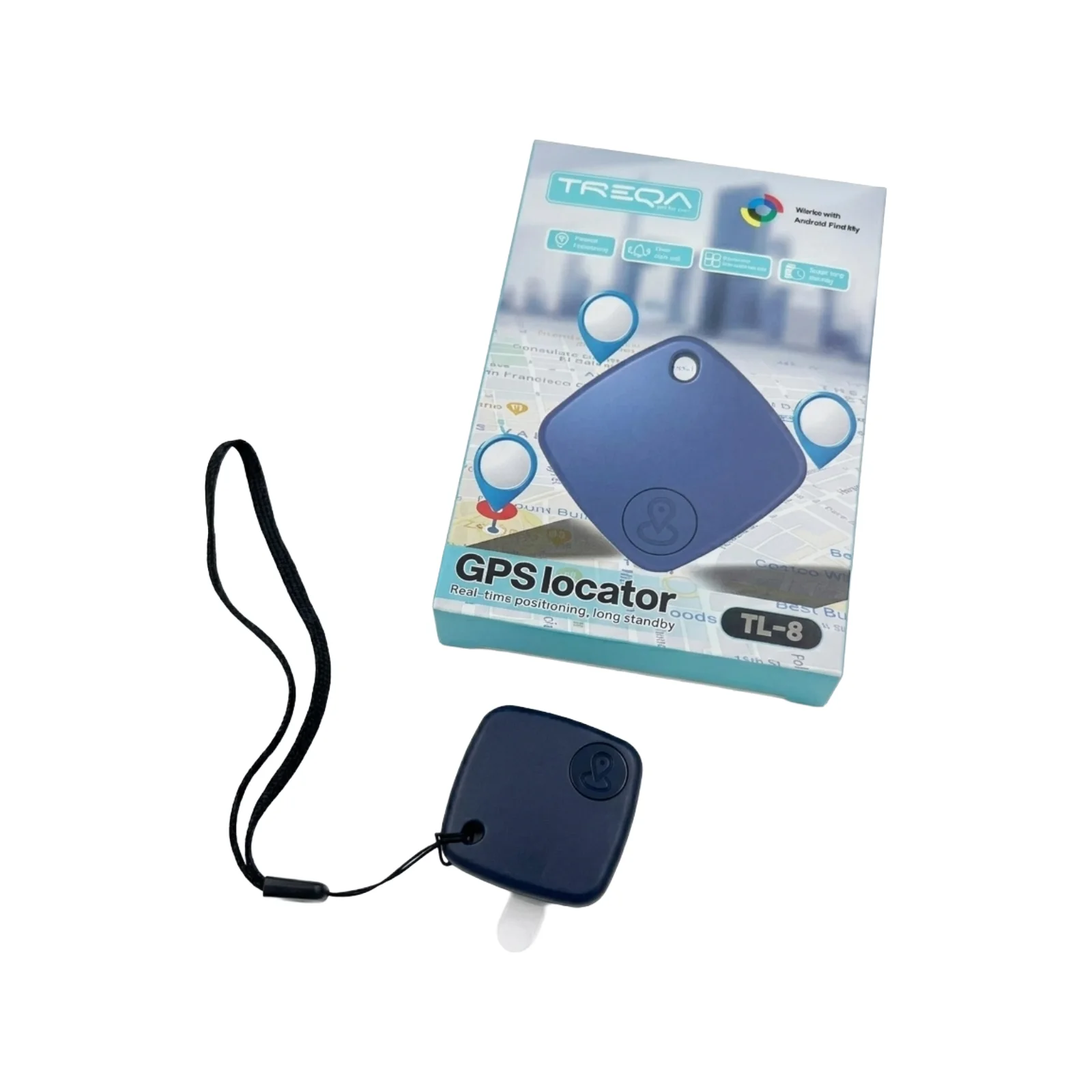 Lokalizues inteligjent Bluetooth TL-8 për Android, me përmasa 3.9x3.9cm, i përputhshëm me Google Find Hub për gjetjen e sendeve personale.
