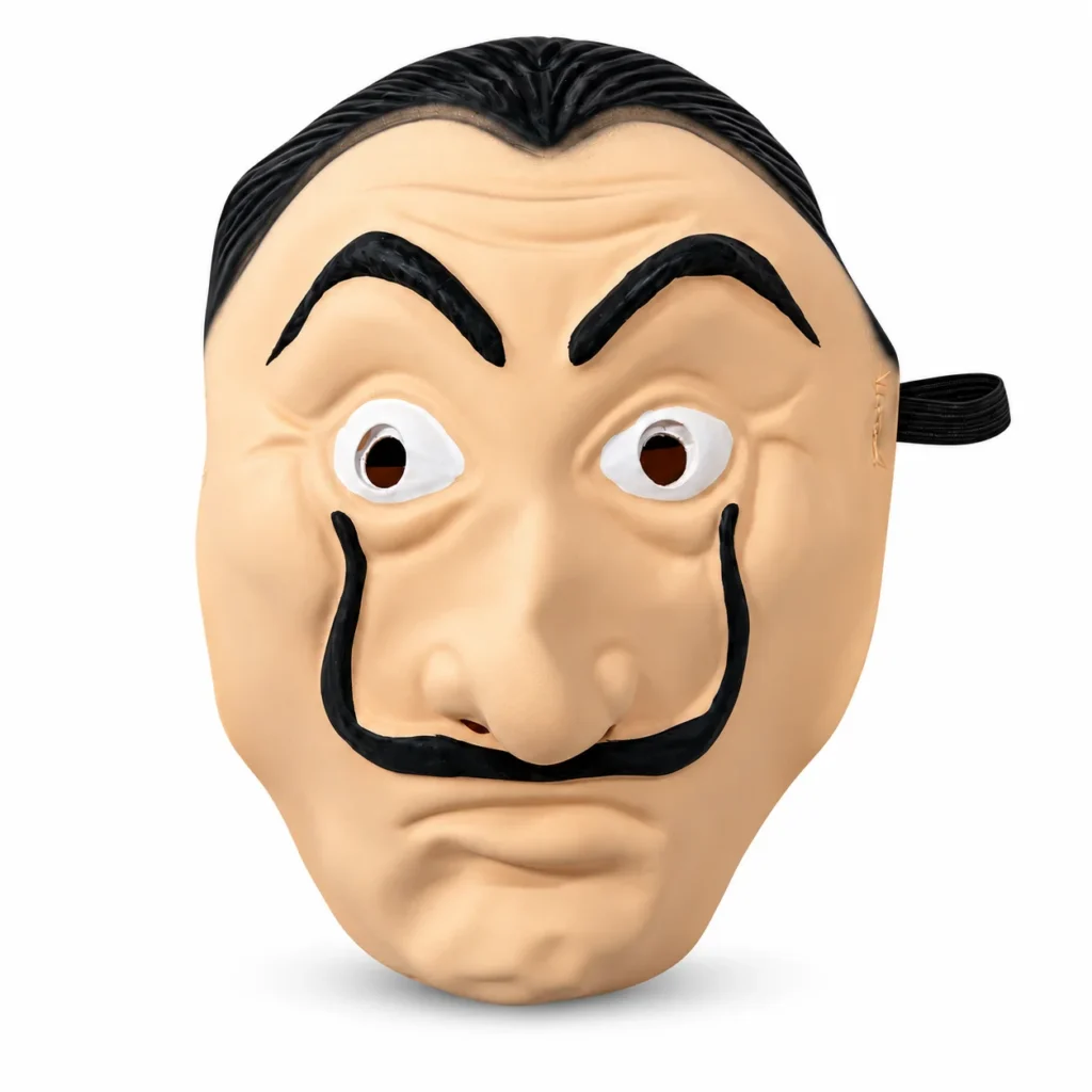 Maskë Halloween Salvador Dali me mustaqe dhe vetulla të zeza, material elastik dhe përmasa 22.5x15.5cm.