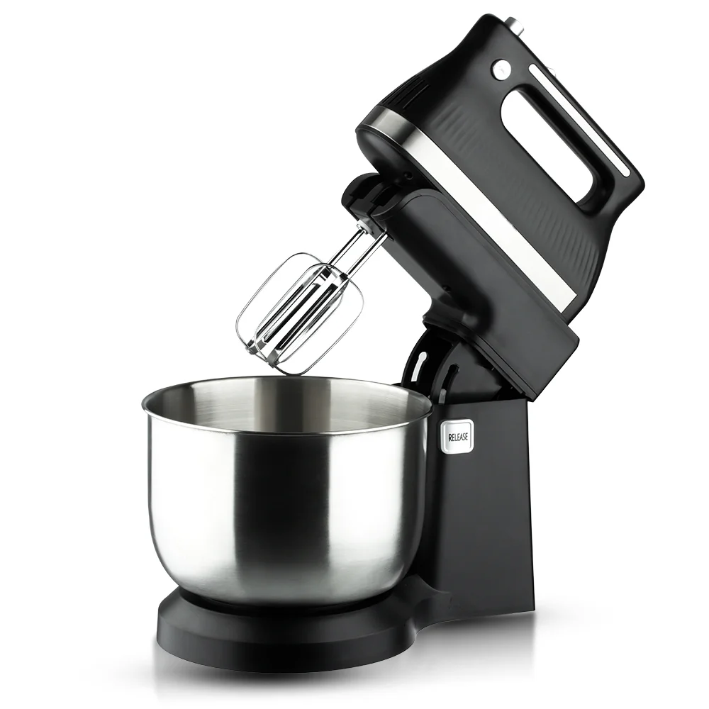 Mikser elektrik kuzhine 300W me tas prej çeliku inox 3.5 litra, mbajtëse të qëndrueshme dhe 5 nivele shpejtësie për përgatitjen e brumërave dhe ëmbëlsirave.