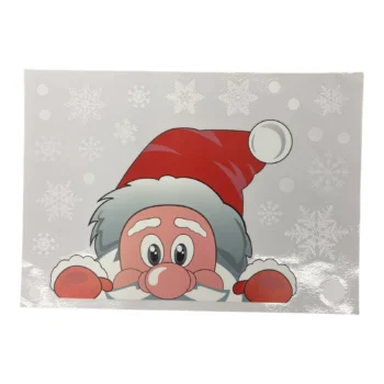Stiker dekorativ për xhama me figurën shumëngjyrëshe të Babagjyshit të Krishtlindjeve dhe flokë të bardhë dëbore, me përmasa 29.5 x 21 cm.