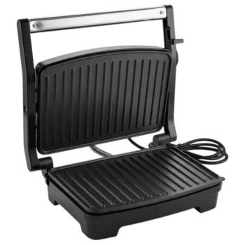 Zgarë elektrike portative me përmasa 27x23x9 cm, sipërfaqe pjekjeje 15x23 cm dhe dorezë 24.5 cm.
